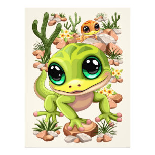 Baby Geckos Cute Tecknade figurer Fototryck