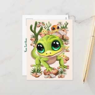 Baby Geckos Cute Tecknade figurer Helg Vykort