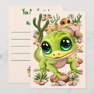 Baby Geckos Cute Tecknade figurer Inbjudningar