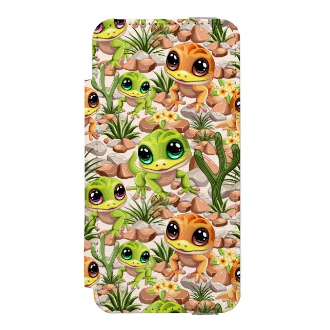 Baby Geckos Cute Tecknade figurer Incipio iPhone Wallet Skal (Folio Framsidan)