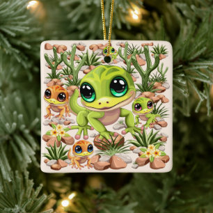 Baby Geckos Cute Tecknade figurer Julgransprydnad Keramik