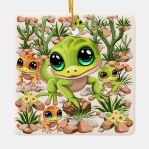 Baby Geckos Cute Tecknade figurer Julgransprydnad Keramik