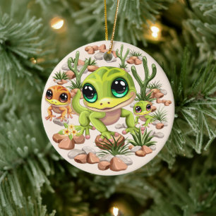 Baby Geckos Cute Tecknade figurer Julgransprydnad Keramik