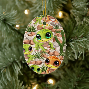Baby Geckos Cute Tecknade figurer Julgransprydnad Keramik