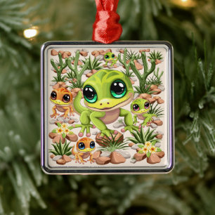 Baby Geckos Cute Tecknade figurer Julgransprydnad Metall