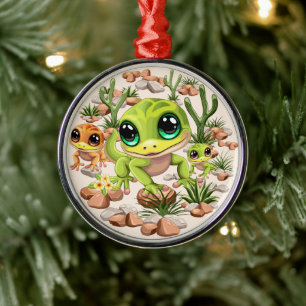 Baby Geckos Cute Tecknade figurer Julgransprydnad Metall