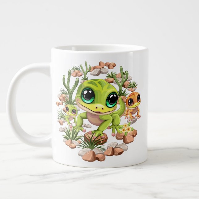 Baby Geckos Cute Tecknade figurer Jumbo Mugg (Vänster)