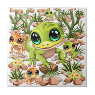 Baby Geckos Cute Tecknade figurer Kakelplatta