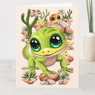 Baby Geckos Cute Tecknade figurer Kort