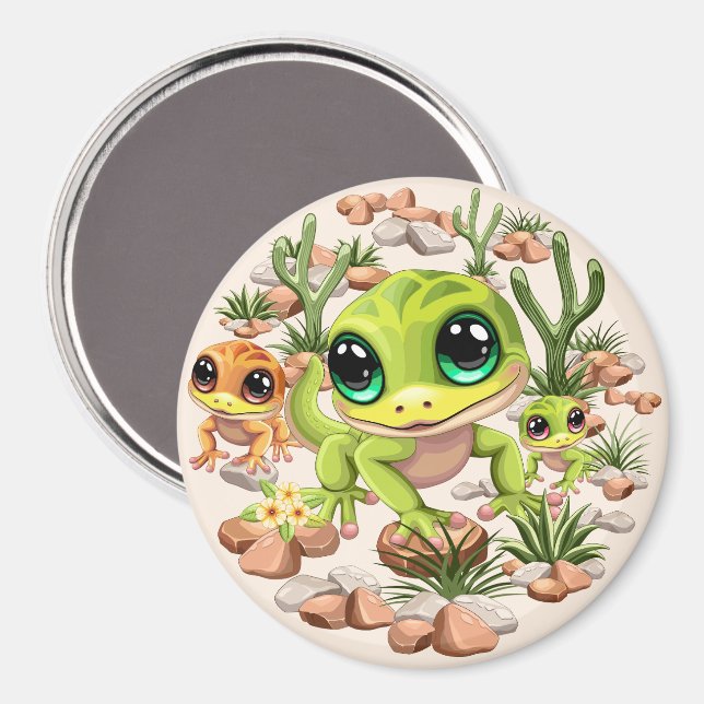 Baby Geckos Cute Tecknade figurer Magnet (Front/Back)