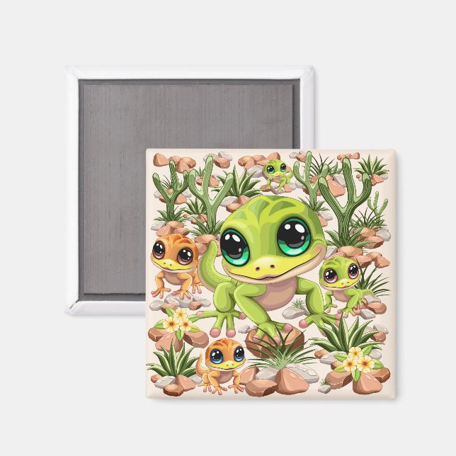 Baby Geckos Cute Tecknade figurer Magnet (Front/Back)