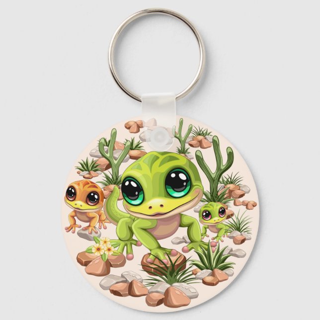 Baby Geckos Cute Tecknade figurer Nyckelring (Framsida)