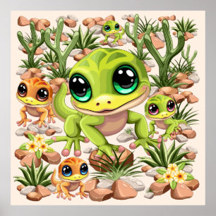 Baby Geckos Cute Tecknade figurer Poster
