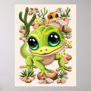 Baby Geckos Cute Tecknade figurer Poster