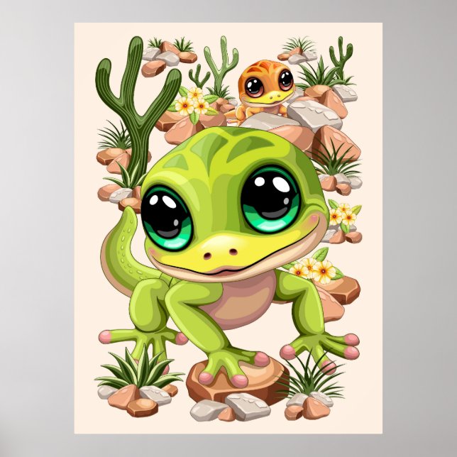 Baby Geckos Cute Tecknade figurer Poster (Framsidan)