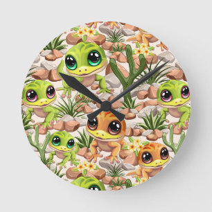 Baby Geckos Cute Tecknade figurer Rund Klocka