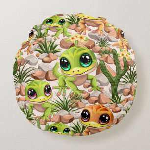 Baby Geckos Cute Tecknade figurer Rund Kudde