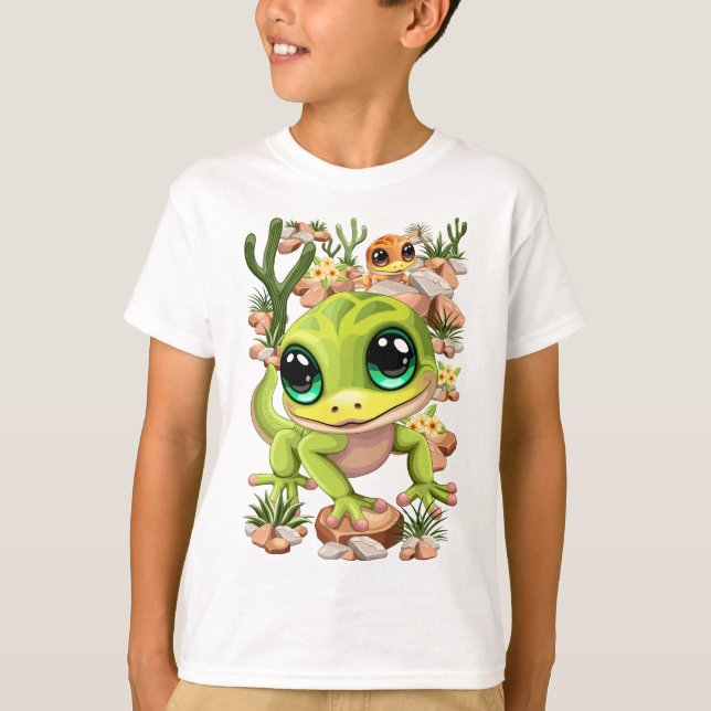 Baby Geckos Cute Tecknade figurer T Shirt (Framsida)
