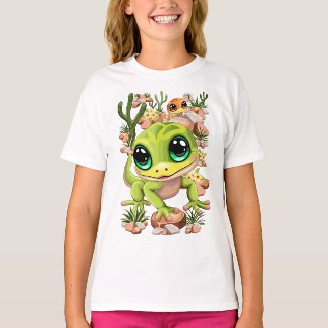 Baby Geckos Cute Tecknade figurer T Shirt (Framsida)