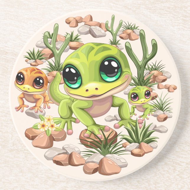 Baby Geckos Cute Tecknade figurer Underlägg (Framsidan)