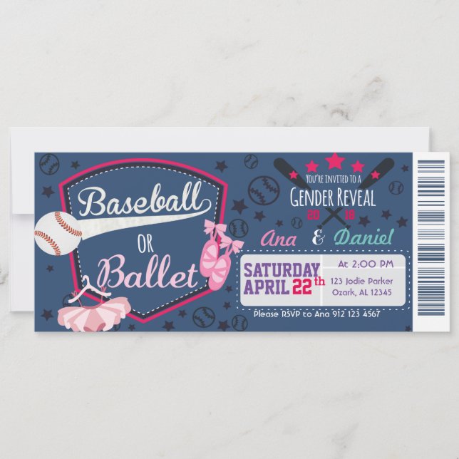 Baby gender: Ballbollar eller Ballet Inbjudningar (Framsida)