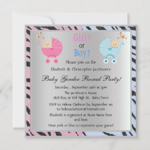 Baby Gender Reveal Animal Print Barnvagn Inbjudningar