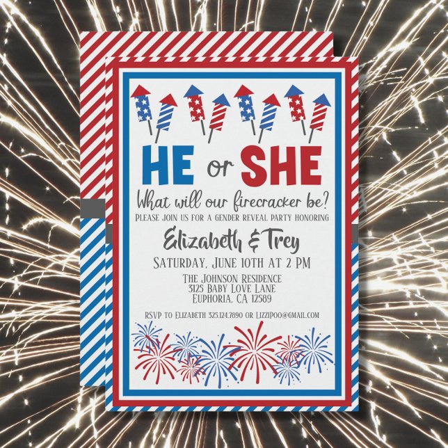 Baby Gender Reveal - brandsläckare 4 juli Inbjudningar (Skapare uppladdad)