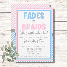 Baby Gender Reveal - Fades eller Braids inbjudan