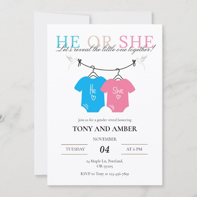 Baby Gender Reveal Invitation | Simple Modern (Framsida)