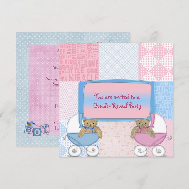 Baby Gender Reveal Party Inbjudningar (Fram/baksida)