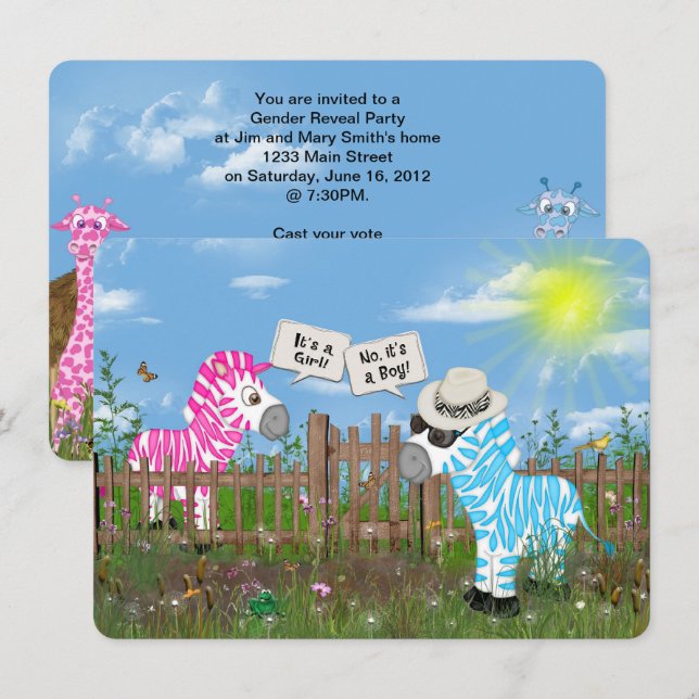 Baby Gender Reveal Party Inbjudningar (Fram/baksida)