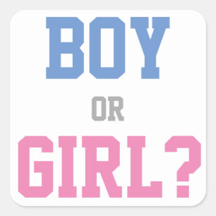 Baby Gender Reveal Party Sticker, Boy eller Girl? Fyrkantigt Klistermärke