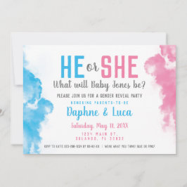 Baby Gender Reveal Smoke Bomb Blue och Rosa Party Inbjudningar