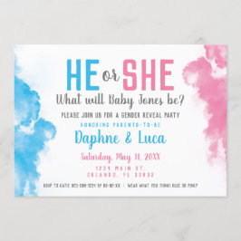 Baby Gender Reveal Smoke Bomb Blue och Rosa Party Inbjudningar