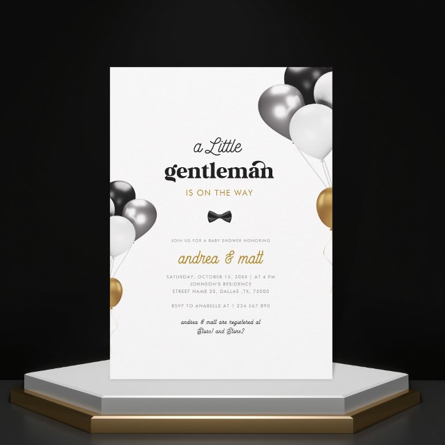 Baby gentleman Black White Guld Boy Shower Inbjudningar (Skapare uppladdad)