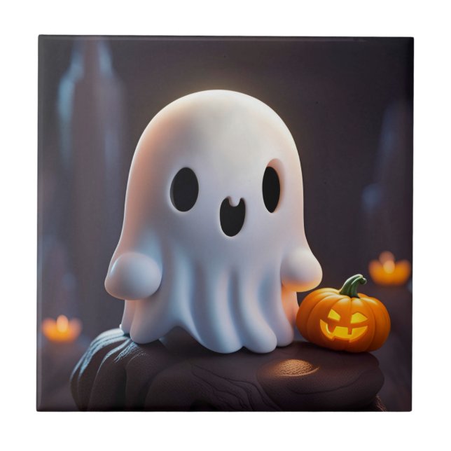 Baby Ghost Creepy Cute Halloween-tecken Kakelplatta (Framsidan)