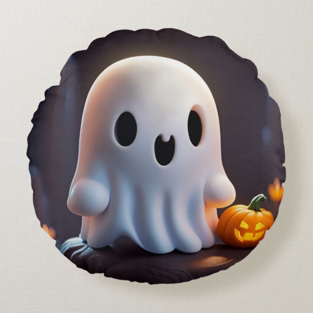 Baby Ghost Creepy Cute Halloween-tecken Rund Kudde (Framsidan)