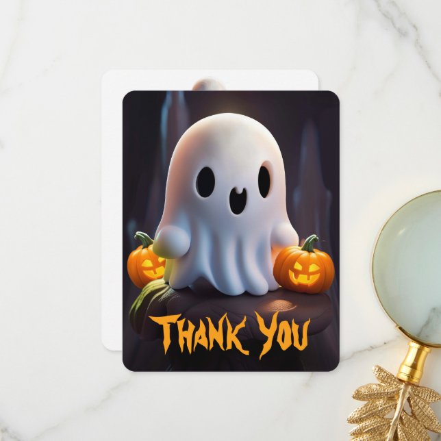 Baby Ghost Creepy Cute Halloween-tecken Tack Kort (Fram/Back In Situ)