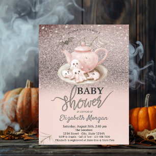 Baby Ghosts Tekanna Rose Glitter Bokeh Baby Shower Inbjudningar