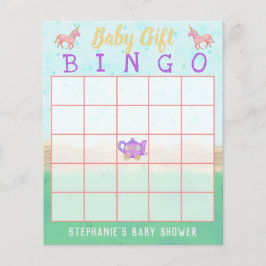 Baby Gift Bingo Cute Unicorn Tea Party Shower Flygblad