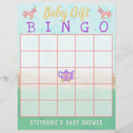 Baby Gift Bingo Cute Unicorn Tea Party Shower Reklamblad