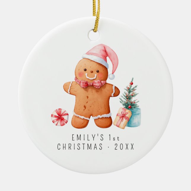 Baby Gingerbröd | Baby Första jul Julgransprydnad Keramik (Framsidan)