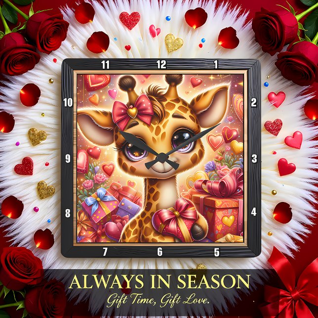 Baby Giraff Hjärtpresent Fyrkantig Klocka (Skapare uppladdad)
