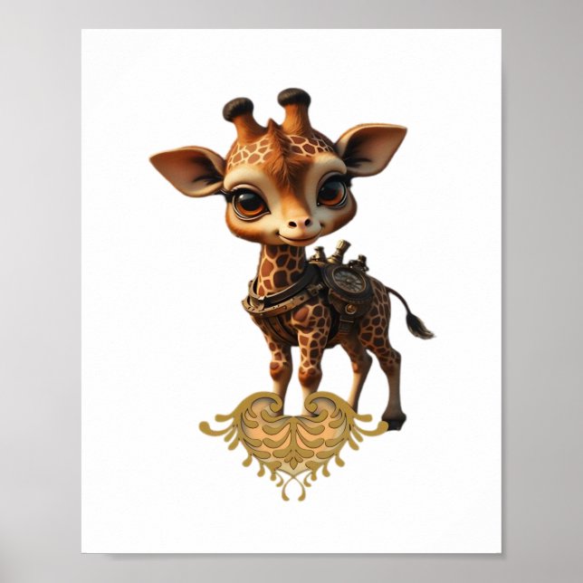 Baby giraff i steampunk-seriestil Klassisk T- Poster (Framsidan)