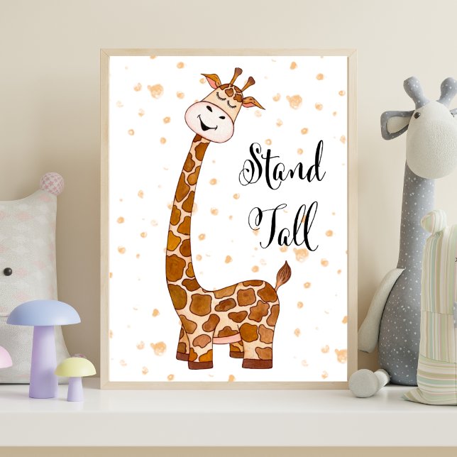 Baby Giraff Nurserieskylt Stå Rak Cute Trendig Poster (Giraffe Stand Tall Nursery Wall Art Poster, Printed or Instant Digital Download. Baby shower gift)