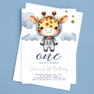 Baby Giraffe Astronaut 1:a födelsedagen Inbjudningar