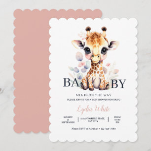 Baby Giraffe Baby Shower Flicka Rosa Baby Shower Inbjudningar