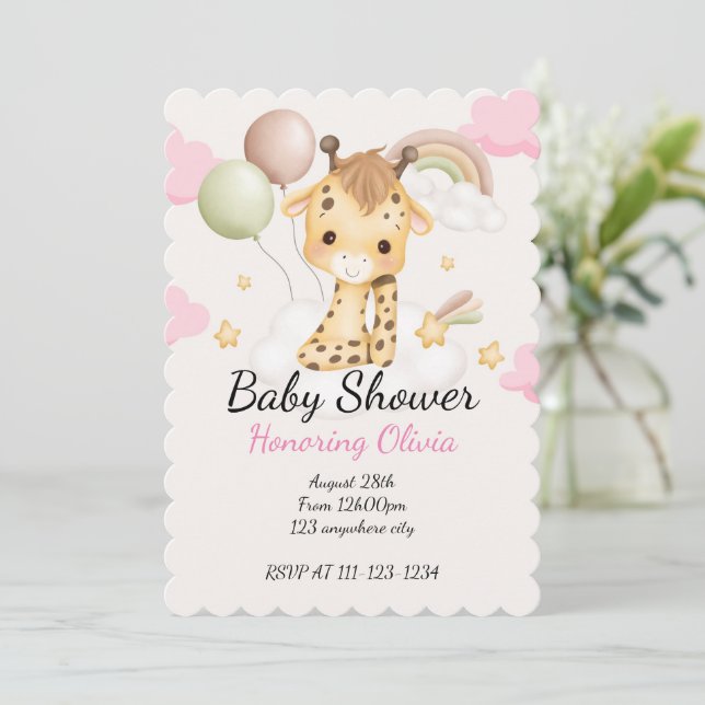 BABY GIRAFFE BABY SHOWER INBJUDANDE INBJUDNINGAR (Stående Fram)