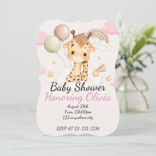 BABY GIRAFFE BABY SHOWER INBJUDANDE INBJUDNINGAR (Stående Fram)