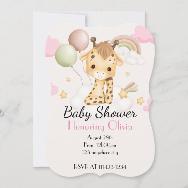 BABY GIRAFFE BABY SHOWER INBJUDANDE SPARA DATUMET (Framsida)